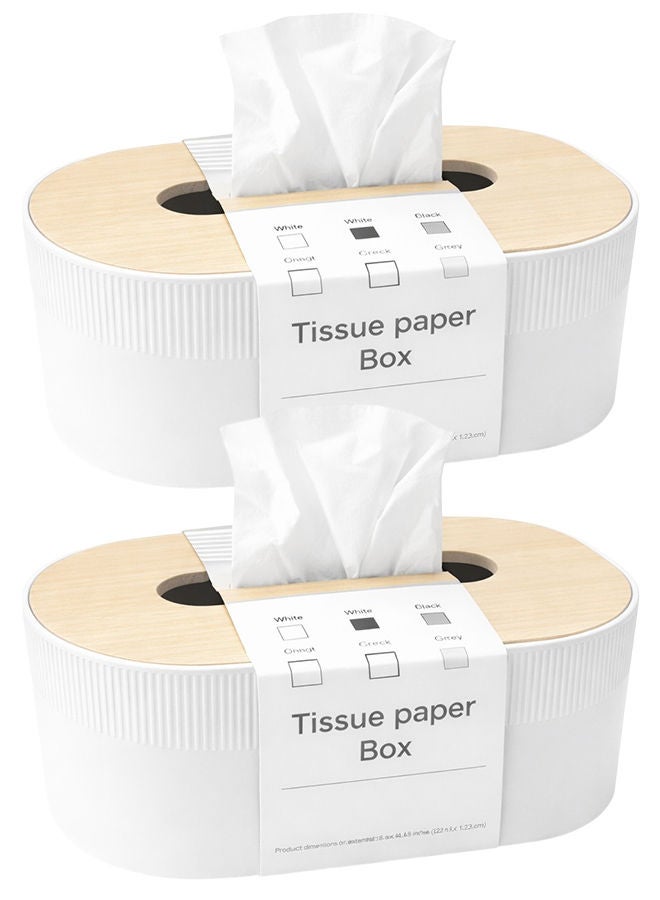 2 White Modern Tissue Box Cover with Lid – Decorative Rectangular Tissue Holder for Bathroom, Living Room, Bedroom & Office Beige